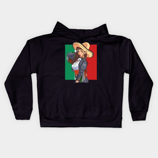 Mexican Girl Pride Mariachi Sombrero Viva Mexico Kids Hoodie by Noseking